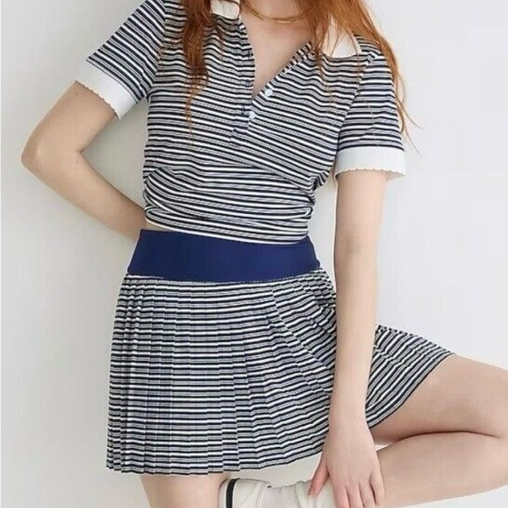NWT J. Crew Active Skort Pleats Mini Blue White Stripe size M